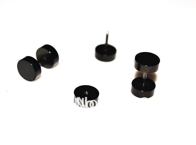

Black Round Earring Stud Barbell Ear Ring Punk Gothic Men's Jewelry 316L stainless Steel Plain 8mm Body Piercing 30pcs/lot