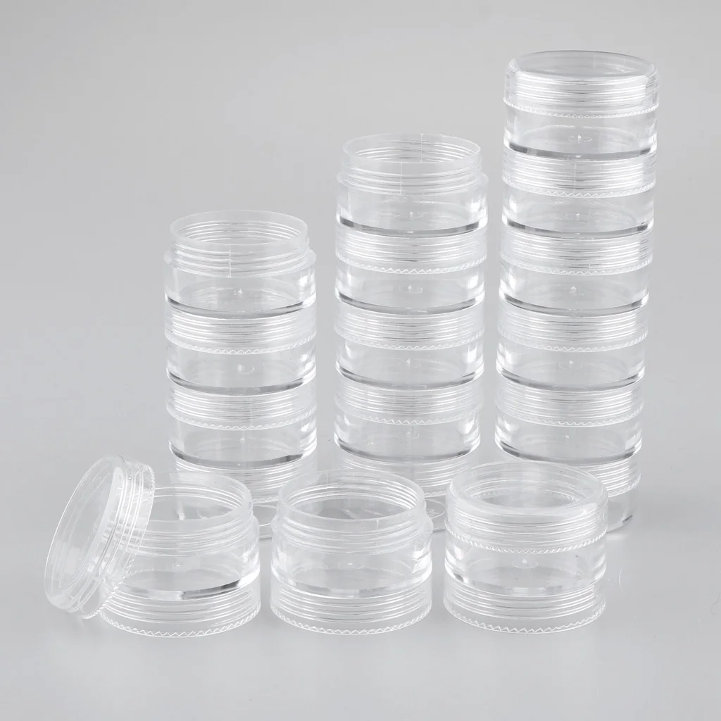 6 Tiers Empty Stackable Jar 18 Clear Round Containers w/ Screw Lids