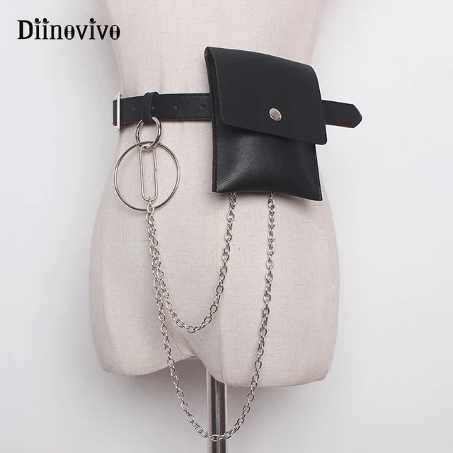 DIINOVIVO Women Waist Bag Leather Female Chain Bags Fashion Fanny Pack Waist Belt Bag Female Hip Bum Pouch Phone Bags WHDV0661