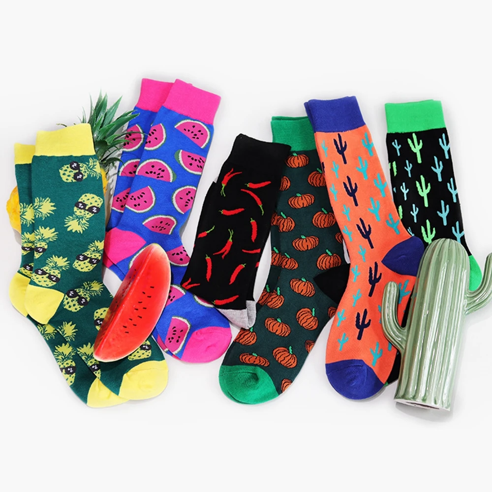 

1Pair Personalise Unisex Women Men Hip Hop Socks Street Crew Skateboard Funny Hosiery Cotton Soft Cartoon Fruit Cactus Socks