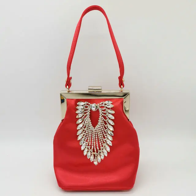 Boutique De FGG Diamond Для женщин атлас вечерние сумочки Сумка свадебный коктейль из металла сумка-клатч Люкс Кристалл сумки-клатчи сумка - Цвет: Red Evening Bag