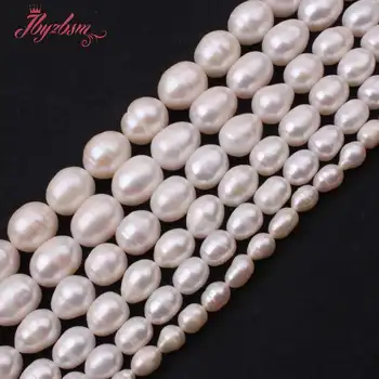 

5-6,8-9,9-10mm Oval White Freshwater Pearl Beads Natural Stone Beads For DIY Necklace Bracelet Jewelry Making 15" Free Shipping
