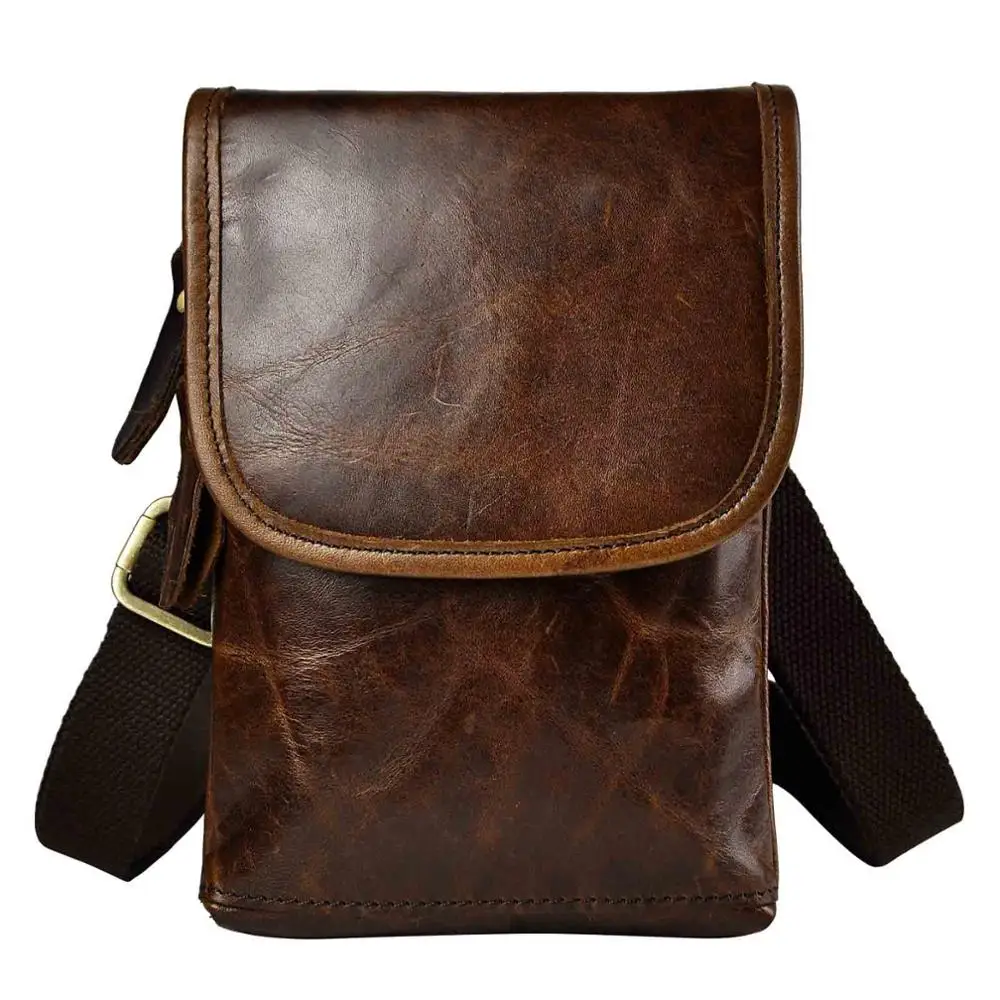 Модная мужская кожаная многофункциональная сумка через плечо, дизайнерский чехол для сигарет, чехол для телефона, поясная сумка на крючке 611-10 - Цвет: coffee