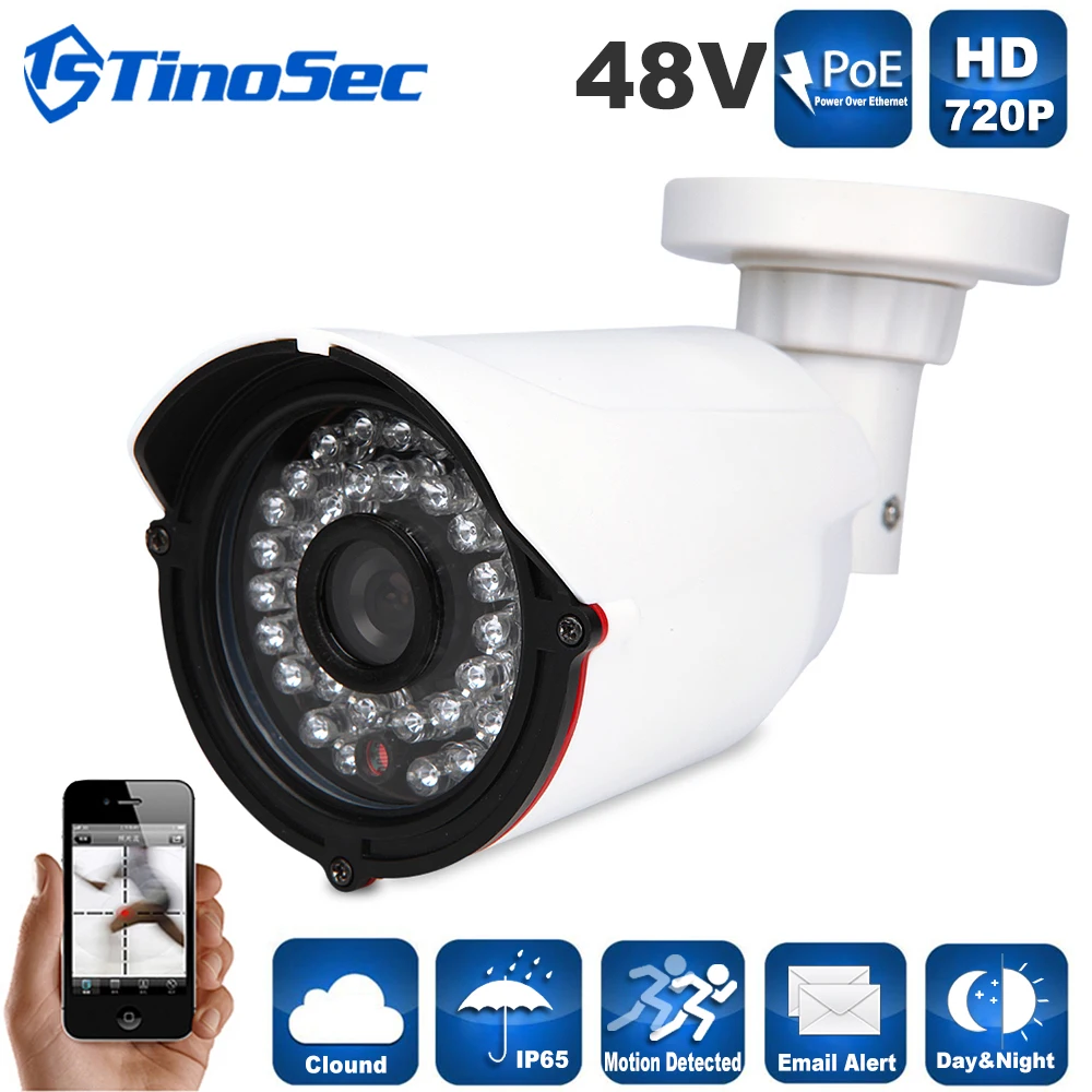  1280*720P 1.0MP POE 3.6mm Lens 36pcs leds IP Camera 48V POE Bullet ONVIF Waterproof Out/indoor IR Night Vision P2P CCTV System 