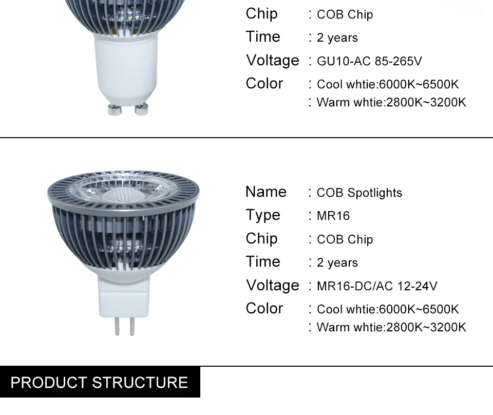 7 Вт MR16 GU10 светодио дный лампочки 85-265 В 12 В 24 В ампулы светодио дный GU5.3 прожектор лампы алюминиевый корпус теплые/холодный белый 4 шт./лот