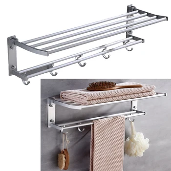 

High Quality Aluminum Storage Racks Shelf Foldable Towel Holder Mounted New Organizer Hook Wall Clothes Bathroom Shelf