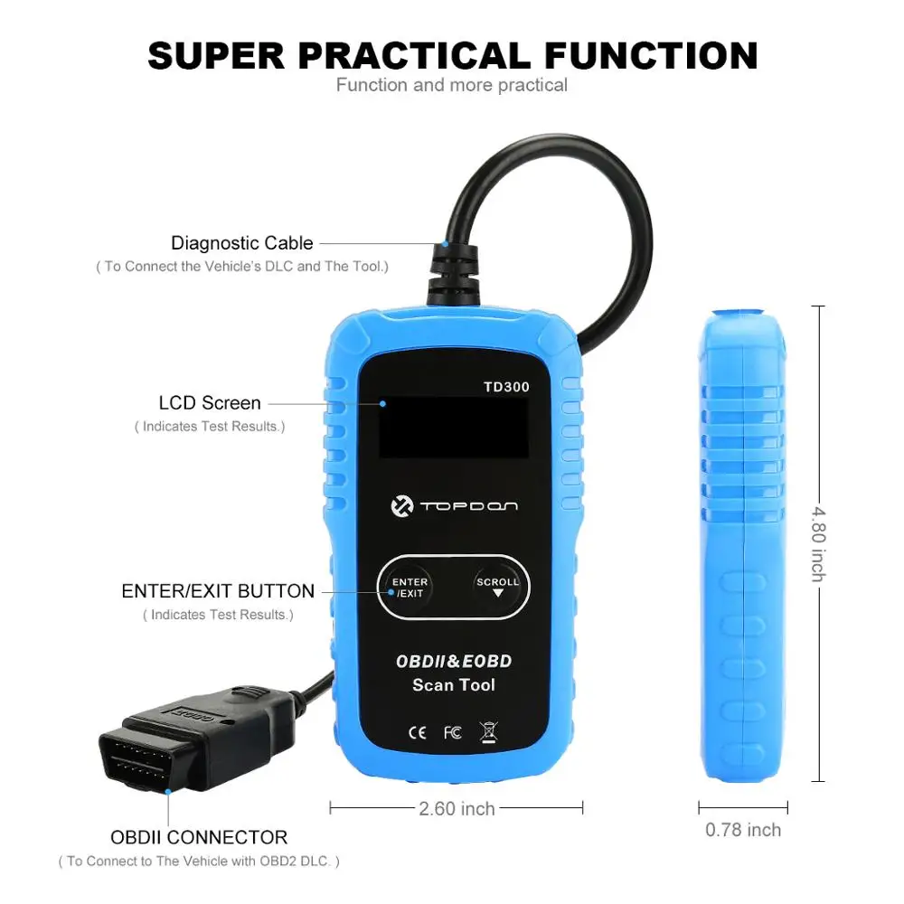OBD сканер TOPDON TD300 Универсальный OBD2 инструмент для диагностики автомобиля