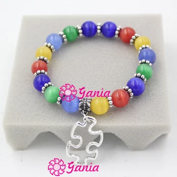 New Arrival Puzzle Autism Awareness Bracelet 10mm Opal Beaded New Arrival Puzzle Autism Awareness Bracelet 10mm Opal Beaded With Charm Jewelry Pulser In Bracelets From