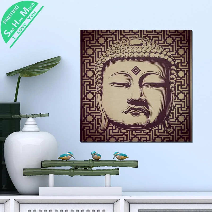 дешево! 1 Шт. Будда Лицо QR Код Древесины HD Печатные Холст Wall Art Плакаты и Принты Плакат Живопись