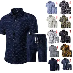 Летние Для мужчин футболка с принтом + шорты орнамент комплекты из двух предметов плюс Размеры H9