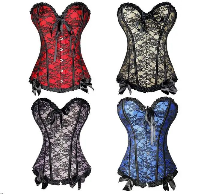 Lace Corset With Bow Ruffle For Women Plus Size 6XL Waist Corset Blue