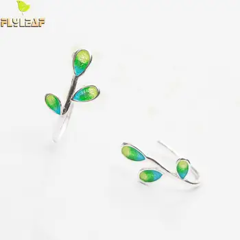 

Flyleaf 100% 925 Sterling Silver Enamel Green Olive branch Leaves Clip On Earrings For Women For Women Lady Fashion Jewelry