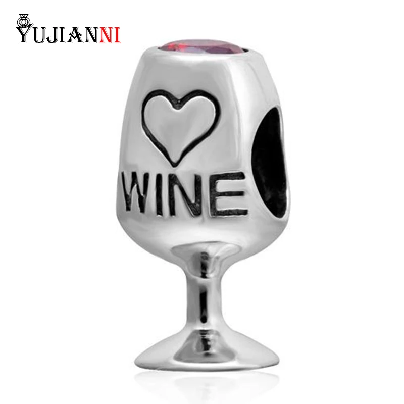 Authentic 925 Sterling Silver Wine Glass Love Charm Beads Fits European