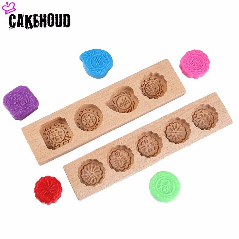 

CAKEHOUD DIY Wooden Moon Cake Mold 4 Flowers Fondant Mousse Cookies Mould Pastry Baking Decorating Tools Homemade Mooncake Maker