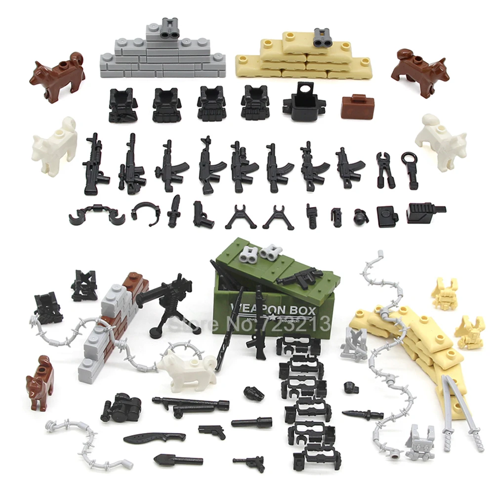 

Military Scene MOC Accessories Gun Weapon Box WW2 Modern SWAT Handcuffs Body Armor Bricks Building Blocks Model Toys