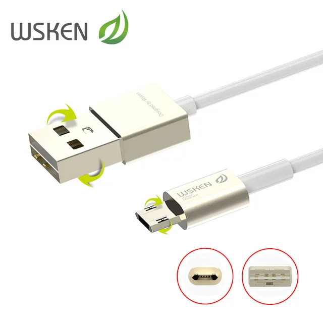 Wsken Double Sided Micro USB Cable Aluminum Shell Fast Charger & Data Cable for Samsung S8 Plus