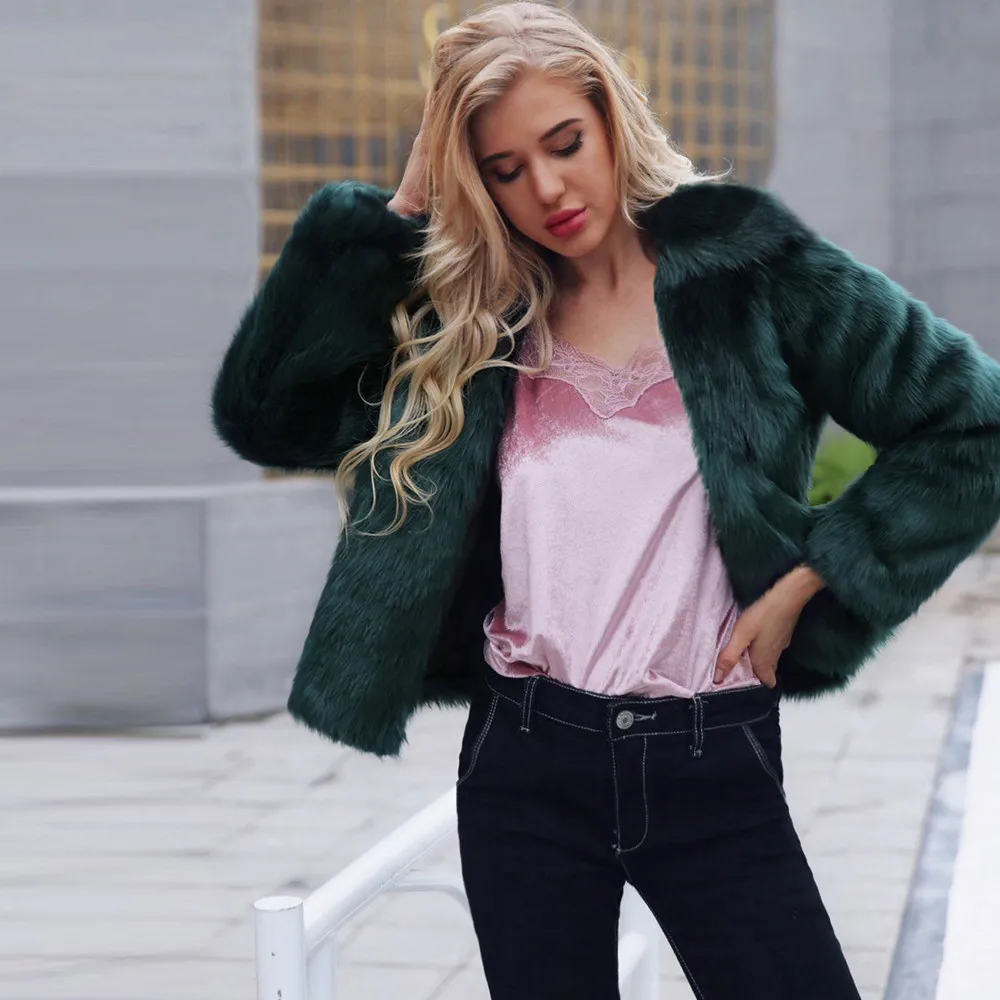 Feitong 2019 Fashion Elegant Faux Fur Coat Women Autumn