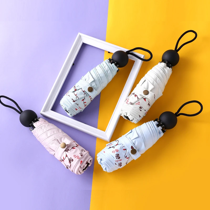 Mini Lovely Five Folding Umbrella for Easy Carry Color Coating Anti UV Durable Parasol Lady Sunny Rain Three | Аксессуары для