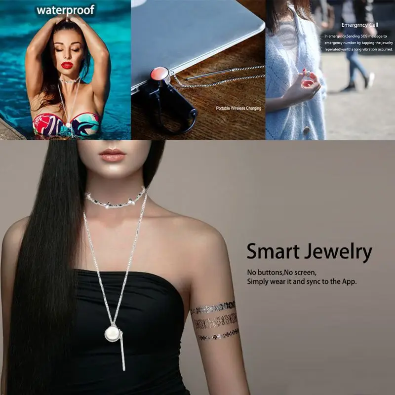 

Pearl Pendant Multi-functional APP Emergency Call Remote Selfie Waterproof Chain Wireless Rechargeable Information Necklace