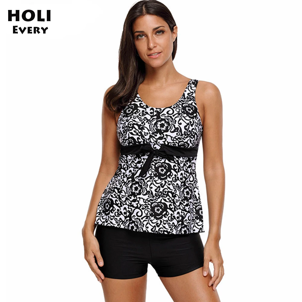 

Large Big Plus size Swimwear Women Swimsuit Tankini Set With Shorts Black 2019 Two Piece Split Swim Bathing Suit Female Beach