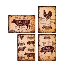 Мясник магазин винтажный металлический знак говядины для разделывания свиньи, утки мяса резки коллекция Руководство кухонный плакат ретро настенная доска 20x30 см