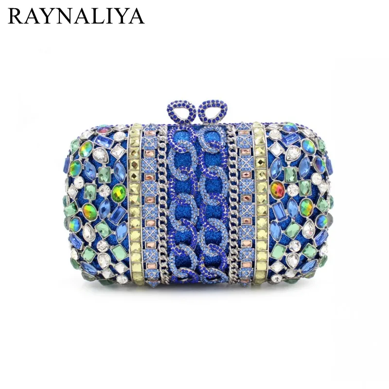 Blue Minaudiere Women Evening Bags Ladies Wedding Party Clutch Bag Crystal Diamonds Purses Day Clutches Smyzh-e0071