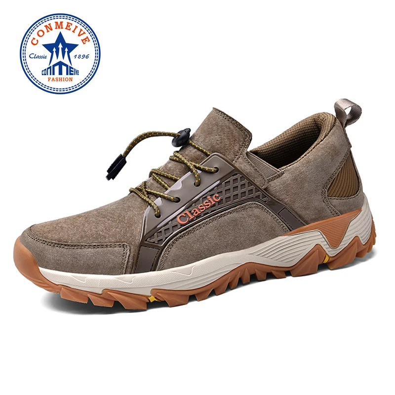 Comprar Venta de cuero genuino senderismo zapatos Otoño Invierno caza al aire libre botas de Trekking calientes clásico escalada Mens zapatillas hombres caminando
