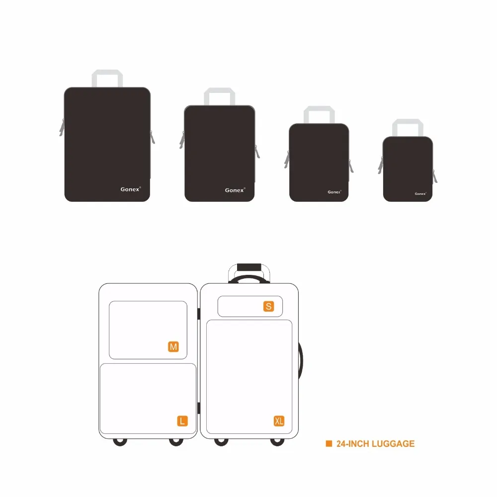 Koop Gonex 4 Stks set Reizen Koffer Bagage Organizer Opknoping Ziplock Opbergtas Kleding Compressie Verpakking Cubes Meisje Vriend Gift