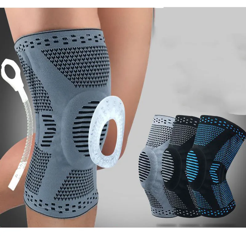 

1Pcs Spring Knee Protector Brace Silicone Knee Pad Basketball Knitted Compression Knee Sleeve Support Sports Breathable guard