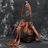 Johnature-sac en cuir véritable pour femmes, sac multifonctionnel, sac à épaule et bandoulière Vintage avec pompon, collection 2022 ► Photo 2/6