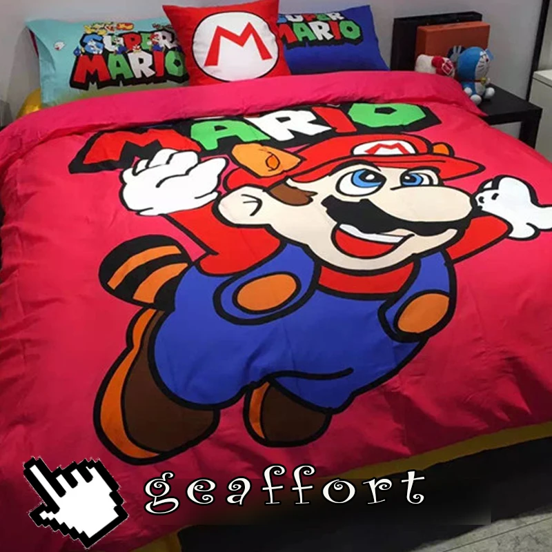 2016 0027 home decoration textile cotton 3 4pcs super mario cartoon printed bedding set bed sheet