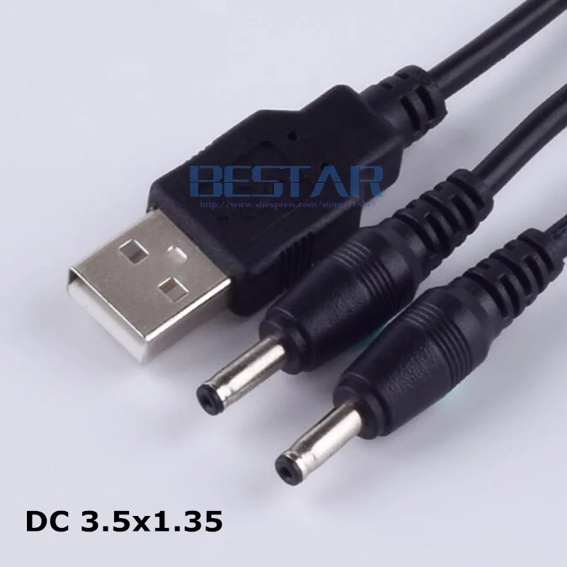 Черный 1 в 2 выхода DC разъем питания USB A к двойной 2 DC 3,5 мм x 1,35 мм 3,5x1,35 мм баррель Джек Мужской зарядный кабель питания 1 м 2A