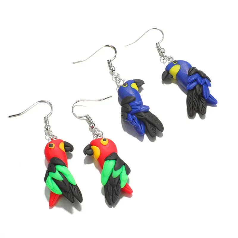 1 пара милые красочные серьги в виде попугая Женщины ручной работы Полимерная глина мультфильм животных ювелирные изделия