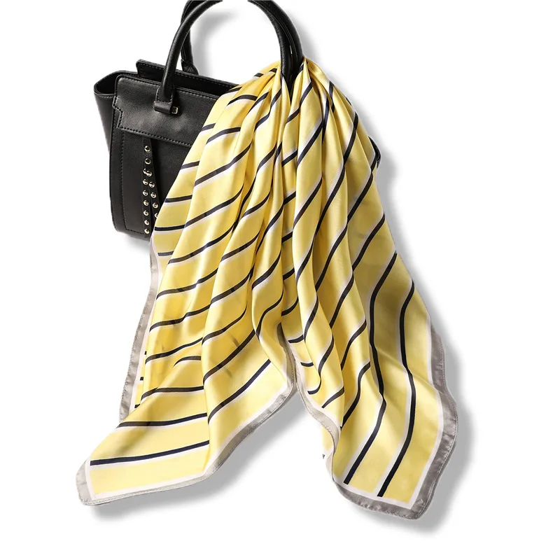 

2019 Women's Square Silk Scarf Striped Summer Shawls Wraps Ladies Pashmina Bandana Female Hijabs Scarf Foulard Stoles 70*70CM