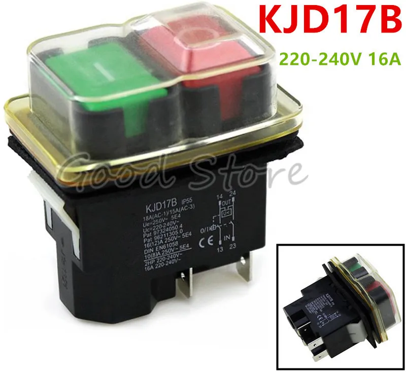 

1PCS 220-240V 16A Electromagnetic Pushbutton Safety Switch for Gardening Machine For Electronic Power Tool Equipments KJD17B