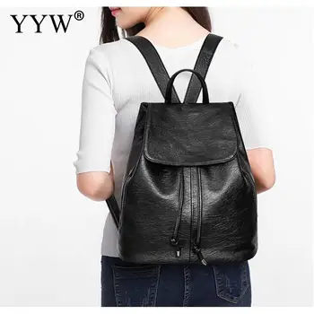 

Fashion 2019 Women'S Leather Backpack Solid Black Brown Anti Theft Backpack School Bags For Teenage Girls Young Mochila Feminina