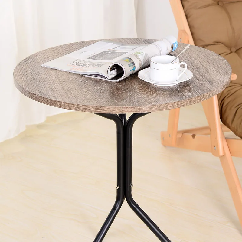Metal simple small triangle round tea coffee table round table wood and iron table for sell
