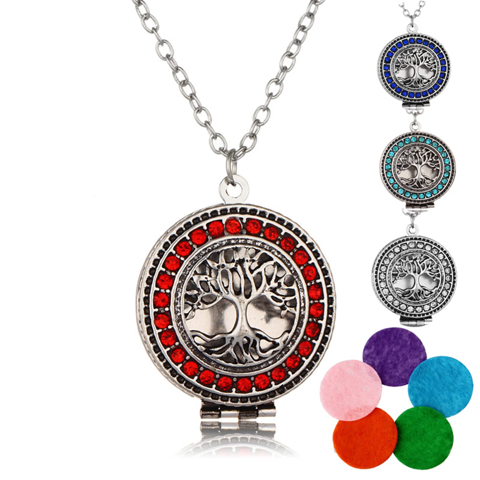 Aromatherapy Necklace Silver Color with Tree of Life Essential Oils