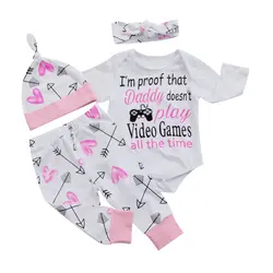4 шт. сердце со стрелами новорожденные дети девочки спортивный комбинезон + брюки комплект одежды