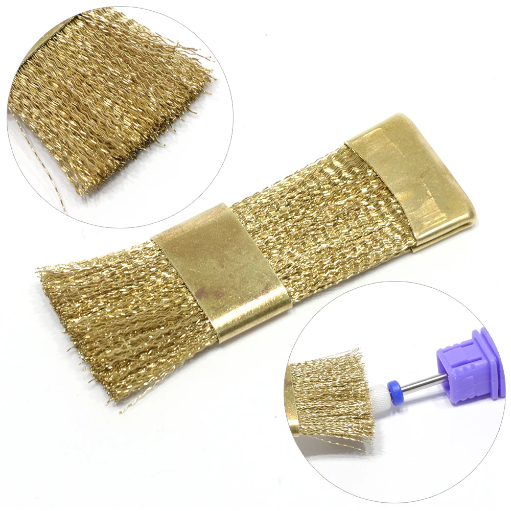 1pcs Nail Drill Bit Cleaning Brush Golden Copper Wire Portable for Electric Manicure Rotary Drill Nail Brush Cleaner Tools JI060
