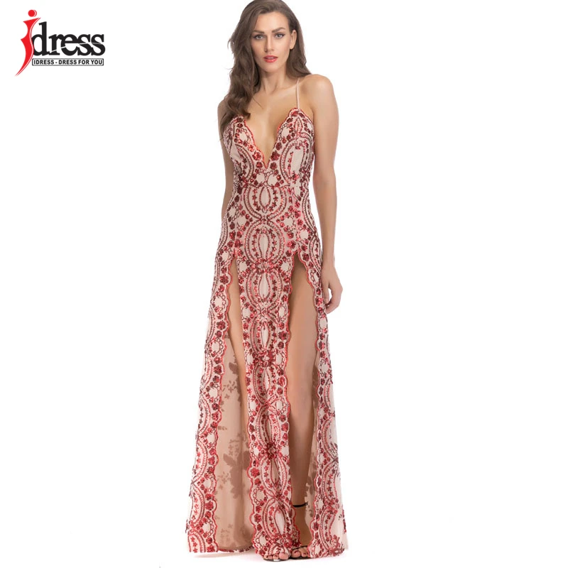 

IDress Sexy Elegant Sequin Summer Maxi Dress Women Black Gold Red Strap Bodycon Vestido Luxury Nightclub Party Long Dresses 2018