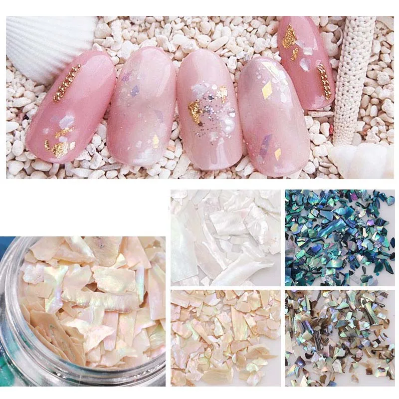 

1Box Irregular Mermaid Broken Shell Sequins Gradient Nail Art Decorations Natural Abalone Slices 3d Manicure UV Gel DIY