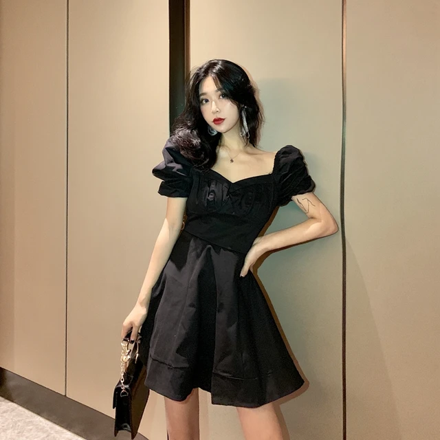Ropa de mujer coreano moda verano nuevo vestido de fiesta negro manga corta cuello en V Delgado elegante mini- vestidos _ - AliExpress Mobile