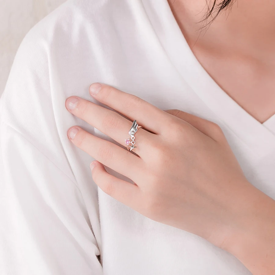 Cena Anime 925 srebrny naszyjnik cardcaptor Sakura gwiazda różdżka wisiorek naszyjnik Fine Jewelry dla walentynki Girlfiend prezent