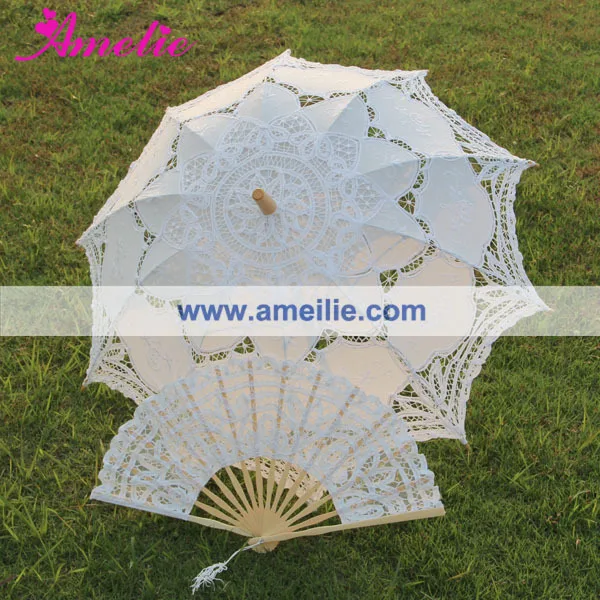 5sets Bridemaid Wedding Lace Umbrella Parasol and Fan Set