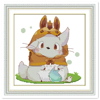 

Lovely Totoro Needlework Embroidery Cross Sets Chinese Counted Cross Stitch Patterns Kits DMC Cross Stitch Fabric Home Decor