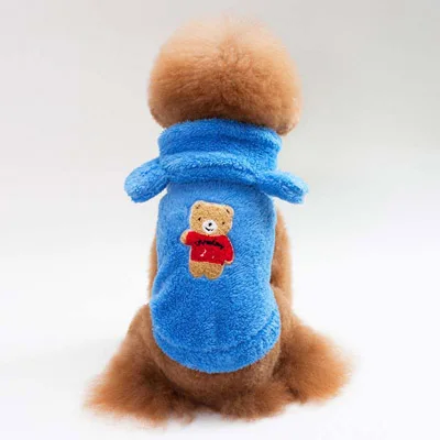 Зимняя Одежда для маленьких собак и кошек мягкий, флисовый, для собаки жилет с принтом «Медведи» с милыми медвежьими ушками, повседневное Хлопковое платье с капюшоном пальто «кошка» одежда 10A - Цвет: Синий