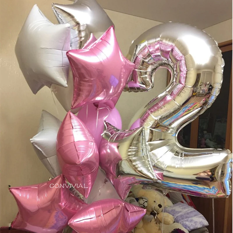 12 шт. детский душ 18 дюймов Розовый Белый Звездные гелиевые фольгированные шары для девочек с днем рождения вечерние украшения воздушный шар 107
