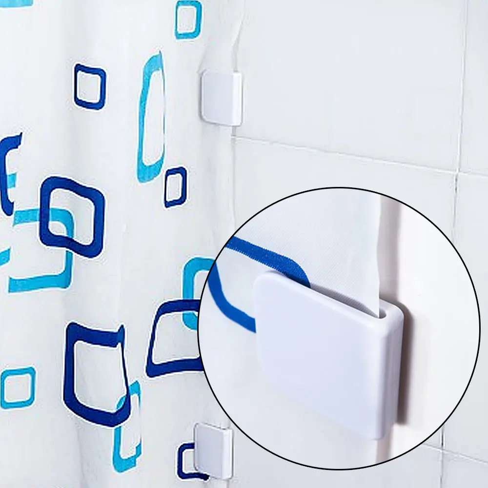 2pcs Pack Shower Curtain Clips Holder Keep Water In Shower Bath Self Adhesive Bath Accessories Bathroom Accessories