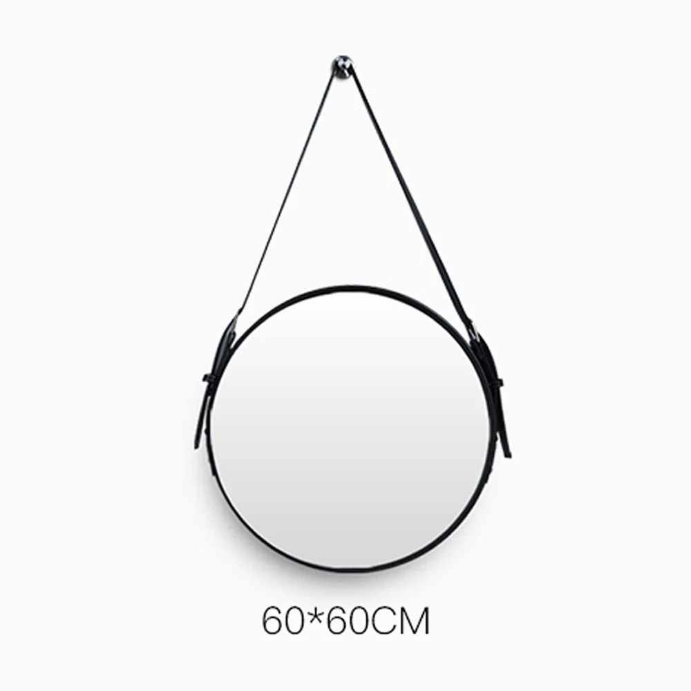 D60cm-Black A1 ремень зеркало для ванной комнаты Настенное подвесное декоративное зеркало отель ванная комната зеркало Ресторан настенное искусство круглое подвесное зеркало wx8281346 - Цвет: D60cm-Black